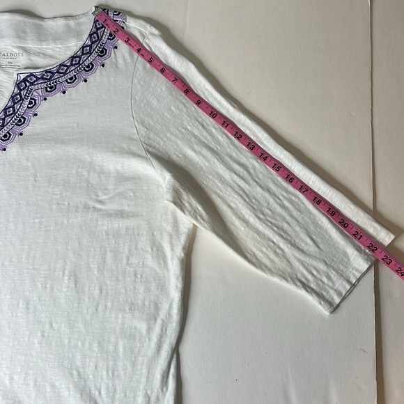 Talbots Embroidered V Neck Top Size 3X Petite White 3/4 Sleeve Boho Cotton - Picture 15 of 17